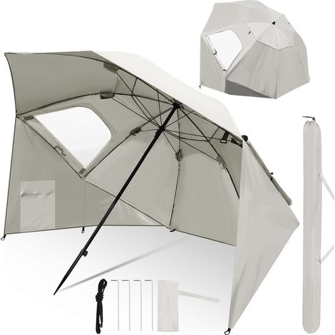 Wolketon Strandschirm 210 cm mit Tragetasche, UV50+ Sonnenschutz, neigbar, leichter Gartenschirm für Strand Camping Terrasse Beige