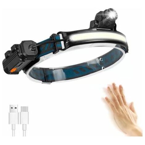 Lampe Frontale, Lampe Torche LED Rechargeable USB,Torche Frontale Zoom de Étanche IP65 Avec Mode Capteur Sensible pour Pêche, Camping, Course, Cyclisme [Classe énergétique A++] (1/5)
