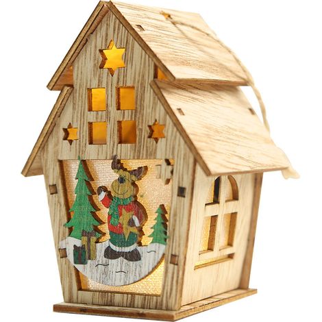 Guirlande lumineuse LED en forme de maison, en bois, 8 x 5,5 x 11 cm, thème Noël, polyvalente pour une utilisation à domicile dans différents espaces.-AquaForge (1/5)