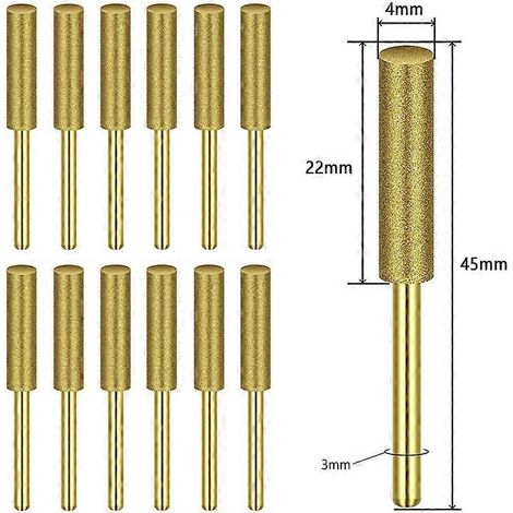 12 fraises diamantées pour affûteur de chaîne de tronçonneuse, compatibles avec les outils Dremel - 4 mm (1/4)