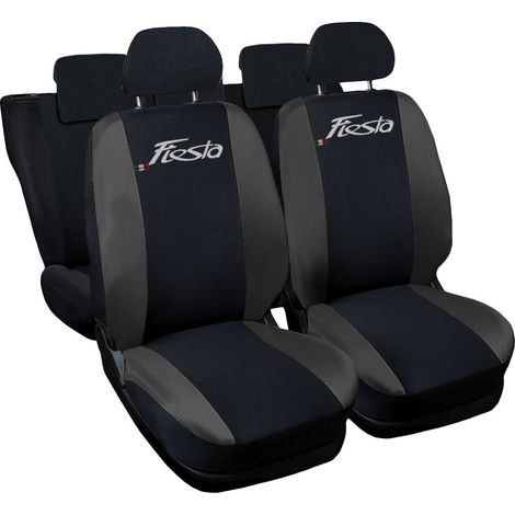 Lupex shop - Coprisedili Auto Compatibili per Fiesta, Made In Italy, anteriori e posteriori con copri poggiatesta incluso, tessuto poliestere, Nero - Grigio Scuro