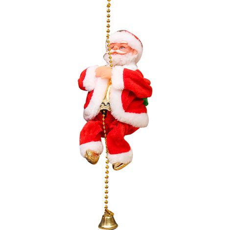 Décoration de Noël électrique en forme de Père Noël grimpant, qui monte et descend en chantant et en dansant. Fonctionne à piles. Idéale pour la cheminée ou la décoration intérieure. (1/5)