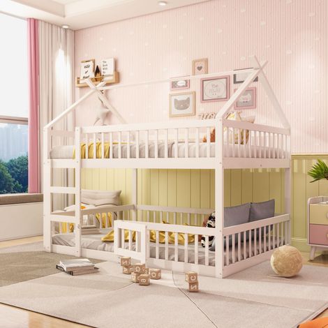 Lit superposé enfant 140x200 bois blanc HAVRYA (1/5)