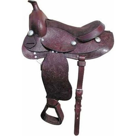 Sella western in cuoio con ricamo floreale misura pony completa di sottopancia: 13", Nero (1/3)