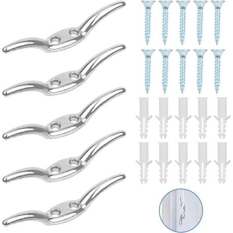 Bootsklampe, Festmacherhaken, Mastseilhaken aus Edelstahl, silberner Blindseilklampenhaken mit Schrauben, Kunststoffkappen für Yachtdockdeck-Basis-Blindseil (5 Stück) - Crezuo (1/4)