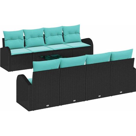 Sofa Set with Cushion 9 pcs Black and Turquoise Poly Rattan vidaXL (1/5)