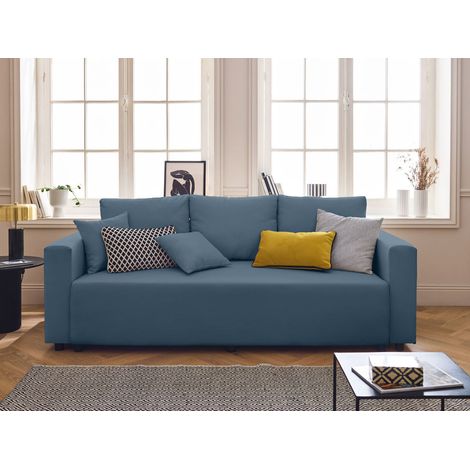 Bestmobilier – Canapé convertible 3 places en tissu – Couchage 134x175 cm – Coffre de rangement intégré – Design moderne et élégant