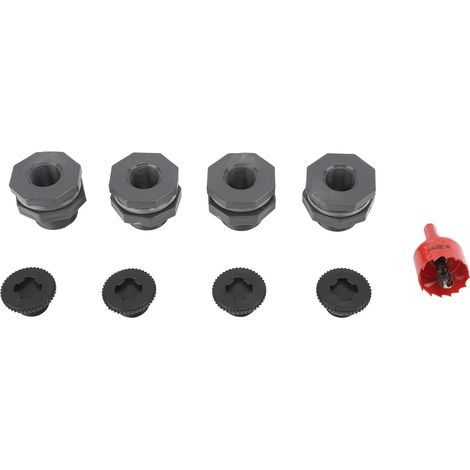 ¾"-Regenfass-Anschlussset mit Kappe, Lochsäge, PVC-Ventil-Anschlussset für Regentonnen, Wassertanks, Pools, Aquarien und Badewannen (1/5)
