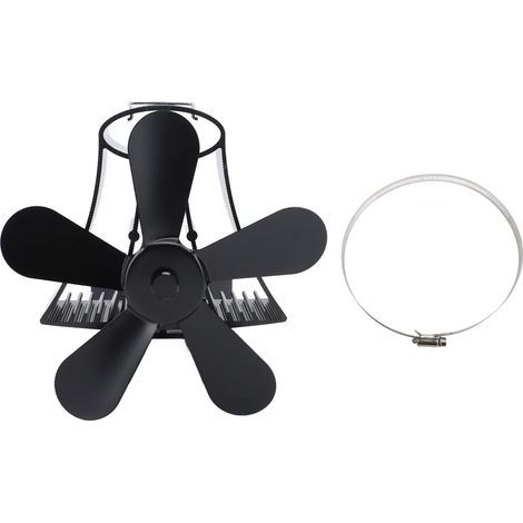 Ventilateur de cheminée mural magnétique fonctionnement silencieux poêle à bois à 5 pales alimenté par la chaleur brûleur à bûches noir (1/5)