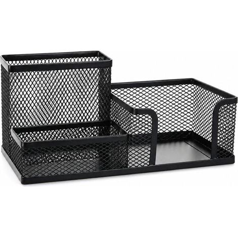 Porte-stylo métallique -3 compartiments -antidérapant -Résistant à l'usure et durable -pour bureau maison -Noir 20.5x10.5x9.5cm (1/5)