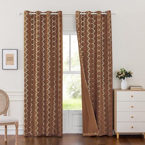Velvet Blackout Curtain, Set of 2, 140 x 225 cm, Living Room Curtain, Thermal Insulating Curtain, Anti-Warm Interiors, Phonic Curtain, Noise-Proof, Modern Bedroom, Home Dressing, Caramel (1/5)