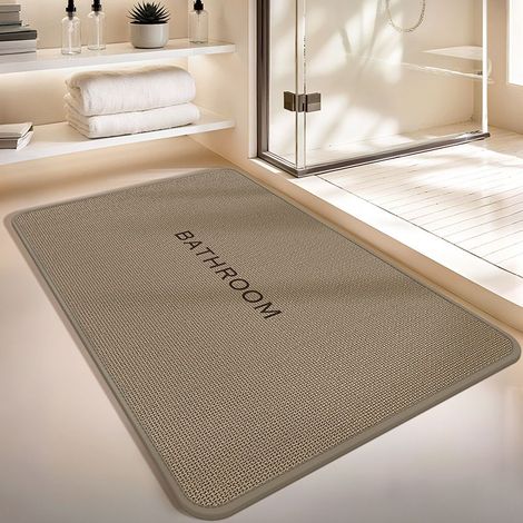 Tapis de bain en lin tissé épais et ultra-absorbant – antidérapant, doux au toucher, idéal pour salle de bain, toilettes et entrée – format carré 40 x 60 cm – couleur camel – coins arrondis