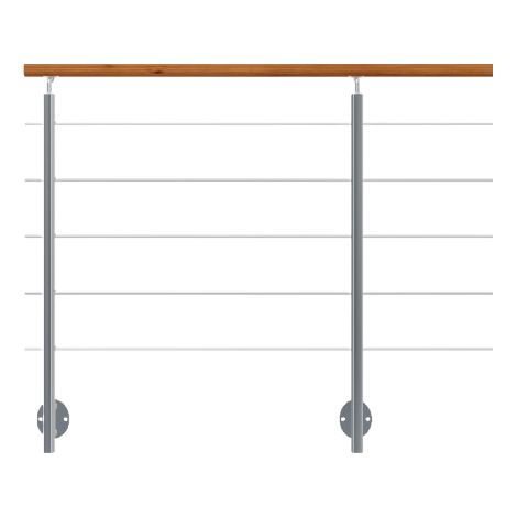 INOLINE - Kit ringhiera laterale 2m in alluminio grigio con corrimano tinto rovere