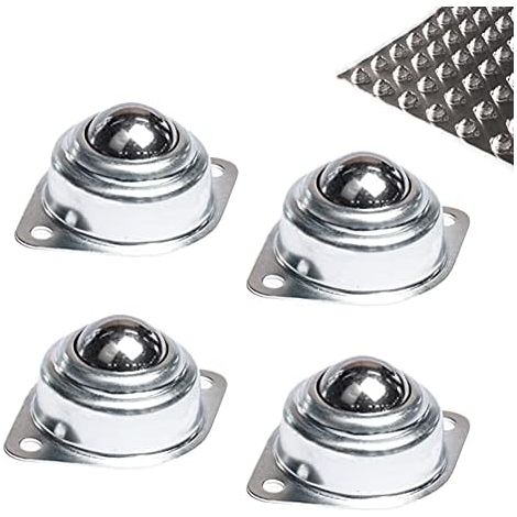 Ball Transfer Units, 4 Pcs Furniture Casters, Ball Bearing Tapered Roller with Bottom Flange Mounting Holes for Sliding Luggage Trolley (Steel Ball) (1/5)
