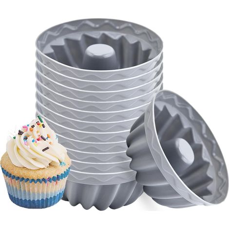Moule à cupcake en silicone antiadhésif pour cupcakes, beignets, pudding, gelée,Gris Foncé, Lot de 12,Gris Foncé, Lot de 12 (1/5)