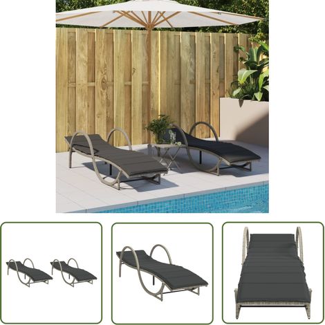 The Living Store Sonnenliegen 2 Stk. mit Auflagen Hellgrau Poly Rattan - Sonnenliegen - Gartenmöbel - Outdoor-Möbel - Relax Liege - Poolside Lounge Chair (1/5)