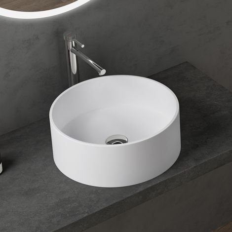 doporro Vasque à Poser Ronde Blanc Mat Lavabo Circulaire Évier 40x40x15cm Lave Mains Salle de Bains Colossum804 (1/5)