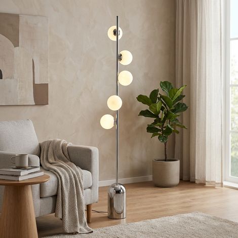 Lampadaire nordique en métal chromé avec 5 sphères 3D, G9 9W, H157cm