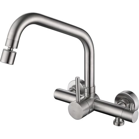 ONECE Küchenarmatur in Wand mit 3/4 Zoll Anschluss für Geschirrspüler/Waschmaschine, Wandarmatur mit 2 Strahlarten, Wasserhahn Küche Wandmontage Mischbatterie, Matt