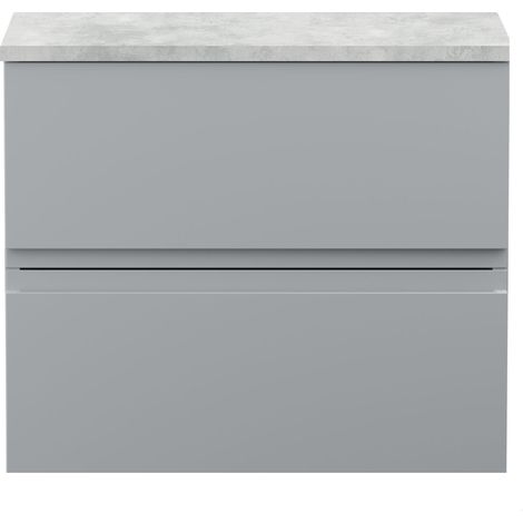 Mavesyn Contemporary 2 Drawer Wall Hung Vanity Unit with Worktop, Satin Grey, 600mm