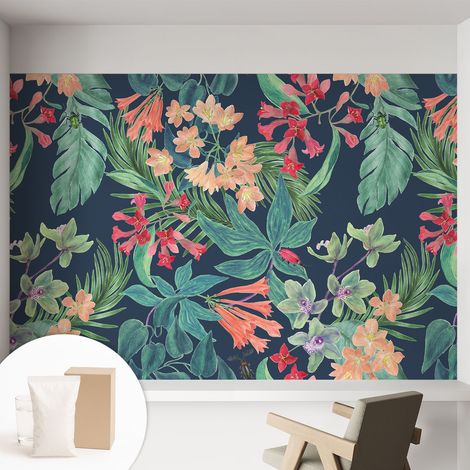 Papier peint avec colle pour décoration moderne de salon chambre à coucher cuisine et bureau Facile Fleurs tropicales 152x104 cm (1/5)