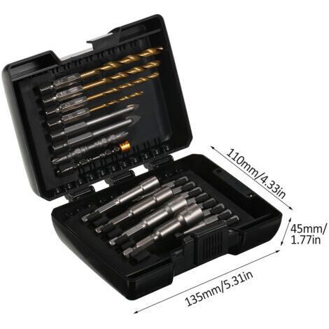 Coffret de 20 forets et embouts de vissage pour bois, métal, acier et sécurité, avec tournevis à percussion et mallette de rangement