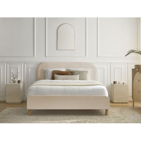 BOBOCHIC - Lit CASSIOPEE tissu velours avec lattes massives 160x200 Beige (1/5)