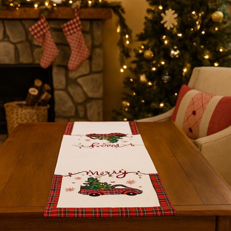 Runner "Sweeten" bianco e rosso in poliestere da 182 x 33 cm (1/4)