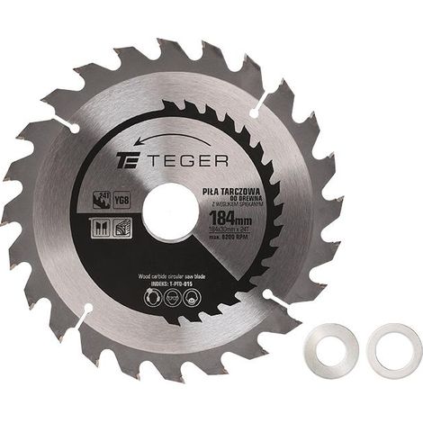 Lame de scie Teger 184 x 30 mm 24 dents ATB à pointes carbure - pour bois, contreplaqué, MDF, épaisseur 1,4/2,4 mm, 8 200 tr/min (1/3)