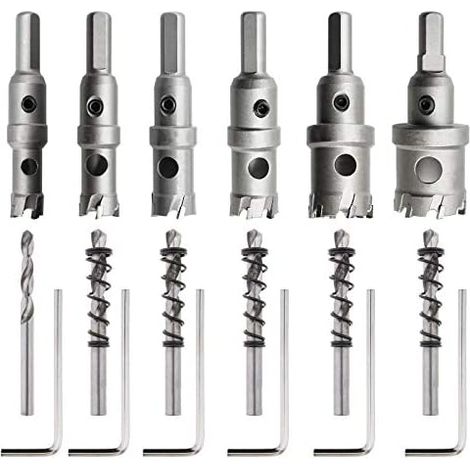 Scies-cloches en carbure de tungstène ultra-résistantes : Pour une perforation précise de l'acier inoxydable, du fer et autres matériaux - Lot de 6 kits avec diverses dimensions (14mm/16mm/18,5mm/20mm (1/5)
