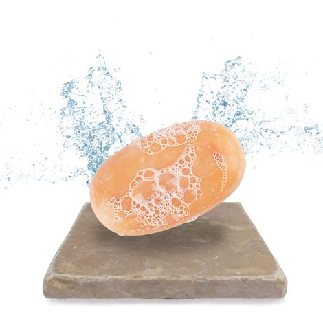 Porte-Savon Moderne en travertin véritable Pierre Naturelle avec Pieds antidérapants également comme Dessous de Verre ou pour la décoration, Plantes, raclette 10 x 10 cm (1/5)