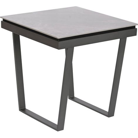 Table d'appoint épurée en métal gris et pierre - Gris minérale métallisée (1/4)