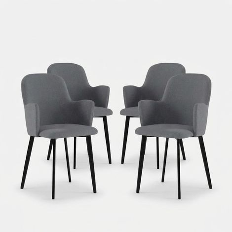 Set 4 sedie imbottite in tessuto easy-clean Flow - Grigio chiaro (1/5)