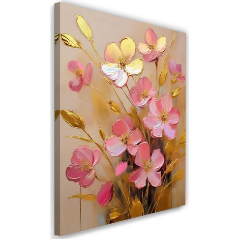 Tableau déco Fleurs or rose glamour 60x90 (1/5)