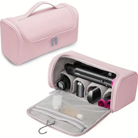 Passend für Dyson Airwrap & Zubehör – Tragbare Reisetasche mit Haken – Zur Aufbewahrung aller Modelle – Lockenstab & Zubehör – Rosa (1/5)