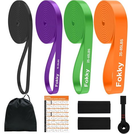 Set di fasce elastiche a 4 livelli di resistenza con ancoraggio e custodia portatile Include guida agli esercizi, per uomini e donne, fascia elastica per palestra, pilates, fitness e crossfit (1/5)