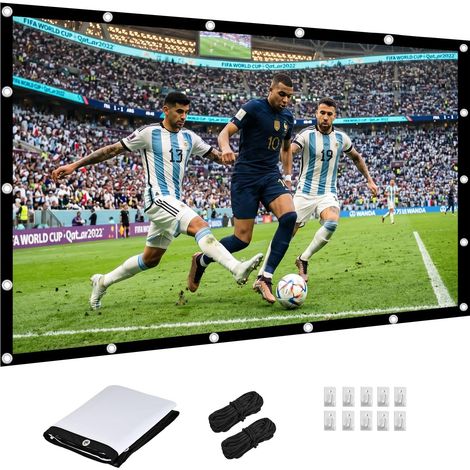 60 Pouces Écran de Projection Portable, Tissu Soie de Lave Lavable Antirides, 16:9 4K HD Double Face Pliable pour Camping Extérieur et Cinéma Maison, Installation Facile avec Crochets (1/5)