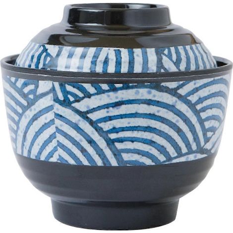 Bol à soupe japonaise miso avec couvercle, bol à ramen en mélamine (1 pièce)-10X10X9.5CM-Blue (1/4)