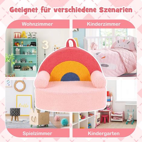 Divano per bambini con schiuma ad alta densità e peluche, rosa