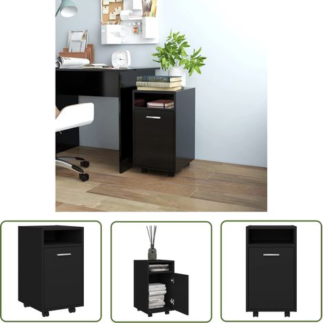 The Living Store Beistellschrank mit Rollen Schwarz 33x38x60 cm Holzwerkstoff - Schreibtisch - Sideboard - Regal - Wohnzimmermöbel - Holzmöbel (1/5)
