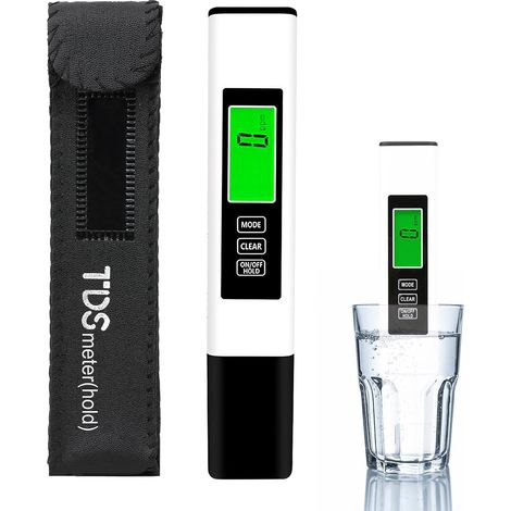 TDS Meter, 3 en 1 Testeur Eau Potable Numérique EC TDS Température avec Ecran LCD Test Dureté de l'eau Electronique 0-999ppm Moniteur de Qualité d'eau pour Aquarium Piscine Hydroponie, Blanc (1/5)