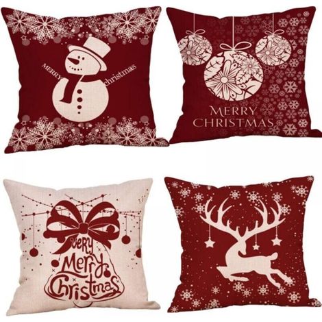 Set of 4 Christmas Pillows, Deer Sofa Cushions, Christmas Pillow Covers, Christmas Pillowcases for Sofa, Car, Office, Bed, Home, Living Room. (1/4)