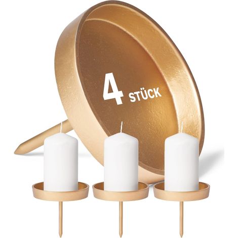 4X Pique-bougie plat 8,5cm or aluminium pour couronne de l'Avent bougeoir métal décoration Noël