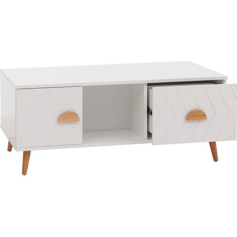Tavolino salotto divano HHG-693, tavolo d'appoggio, 2 cassetti in legno melaminico, 42x103x60cm, bianco