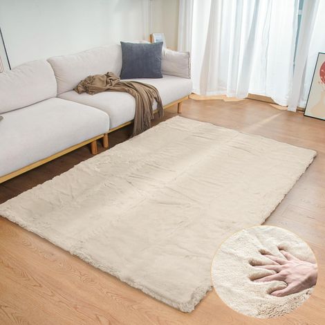 Teppich Fellteppich Kunstfell Waschbar 120 x 180 cm (Rechteckig) Beige (1/5)