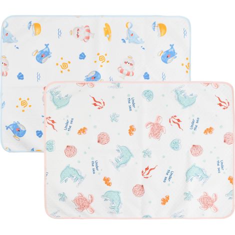 2 Pièces Matelas à Langer Bébé, Tapis à Langer Imperméable, Matelas à Langer Cotton, 50x70cm, Motif Dauphin Rose Bleu, Léger pour Voyage (1/5)