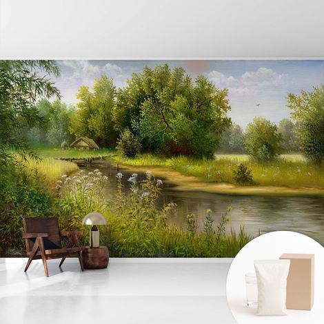 Fototapete Vliestapete mit Kleber - modern Wohnzimmer - Wanddekoration - einfach anzubringen Ländliche Landschaft 416x254 cm (1/5)
