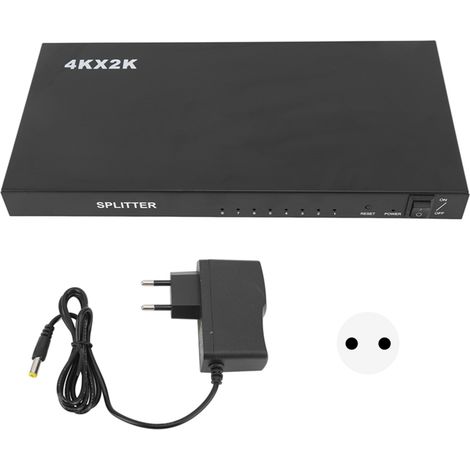 Répartiteur vidéo composite HD 4K 1 entrée 8 sorties AC 100V-240V, séparateur audio-vidéo pour DVD, décodeur TV, consoles de jeux, prise UE. (1/5)