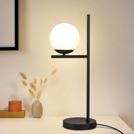 Lampe de Table Industrielle pour Salon  -GBLY Lampe de Chevet Moderne Noire avec Interrupteur, Prise et Câble de 1,5 M en Verre Blanc, Lampe de Chevet Vintage E27 Idéale pour Chambre à Coucher