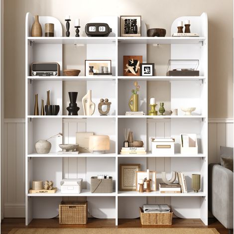 Libreria a pavimento aperta 5 ripiani 160 x 135 x 25 cm in pannelli di particelle bianca OKWISH (1/5)